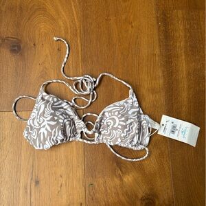 O’Neill Triangle String Bikini Top Taupe White Print New With Tags Size M